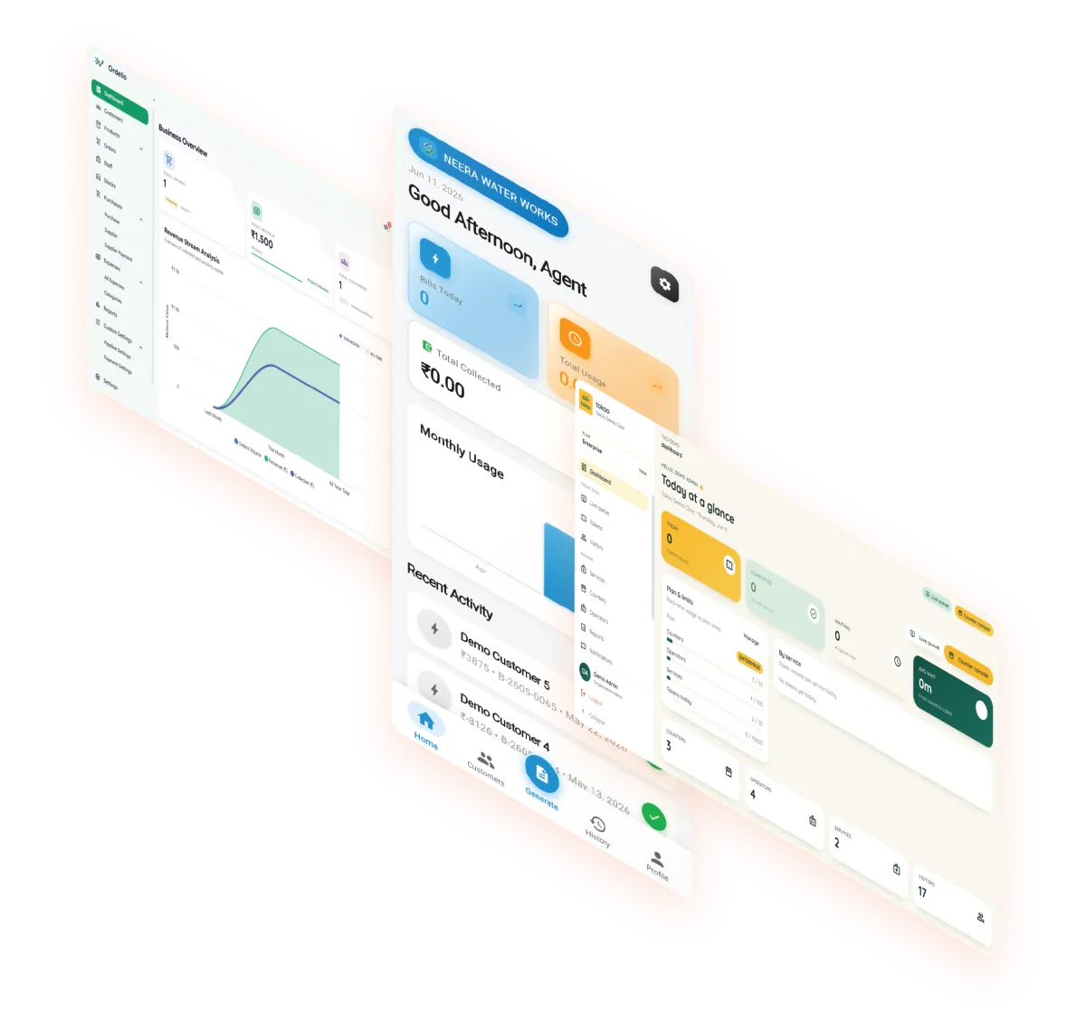 Alornix product dashboards — web, mobile and admin